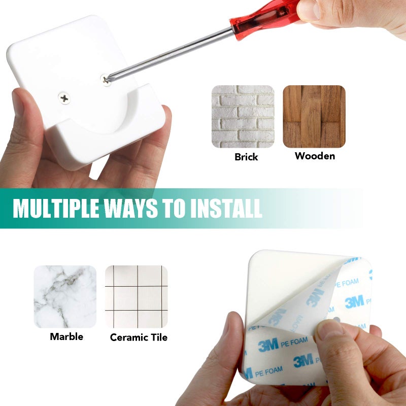 CANRAY Adhesive Shower Rod Tension Holder | Mount Retainer for Wall | No Drilling | Stick On | 2 Pack  White (Shower Curtain Rod Not Included) - Image 3